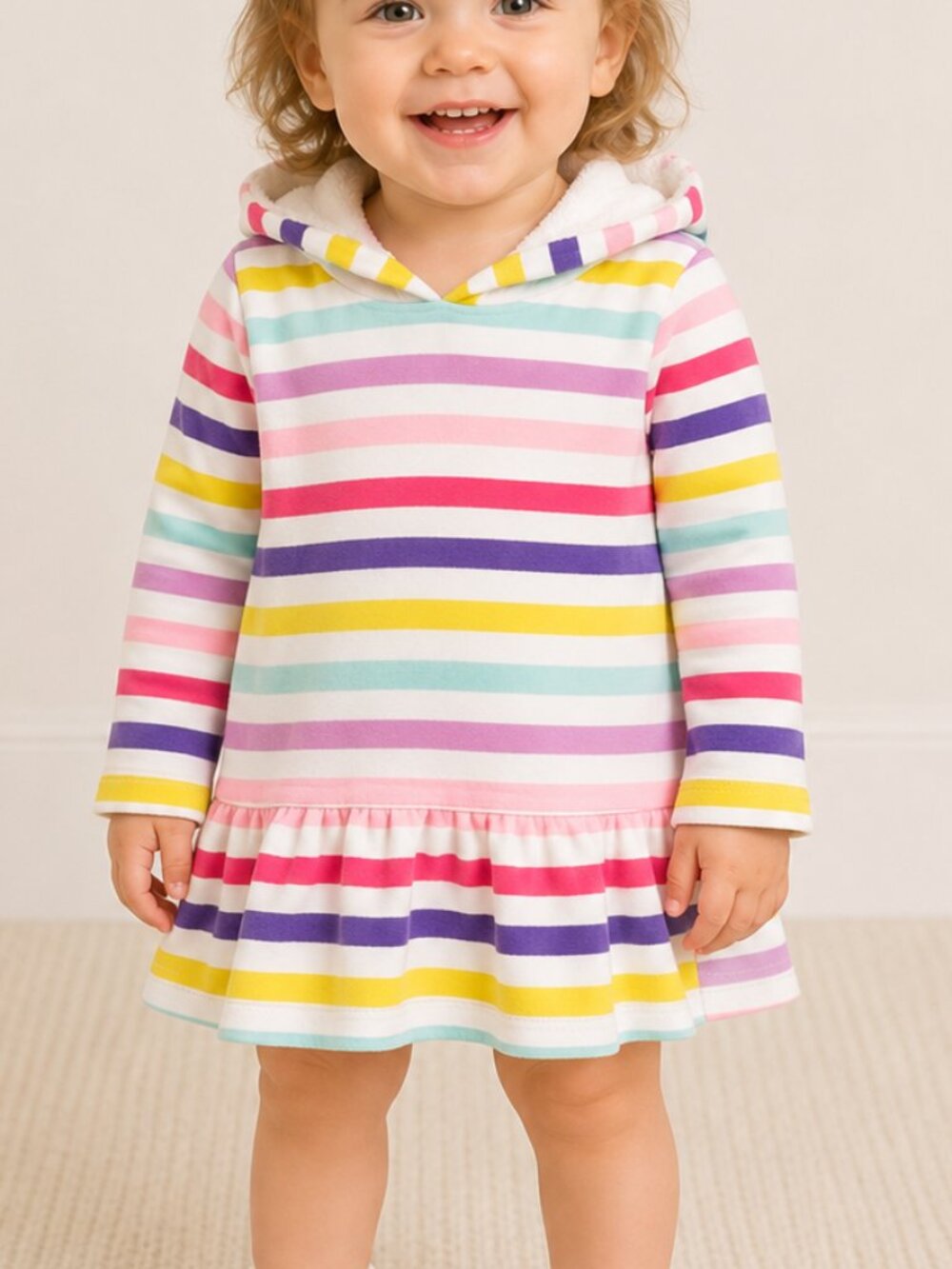 Carter's Baby Girl Multicolored Striped Fleece Hoodie Sweater Size 18 mos.